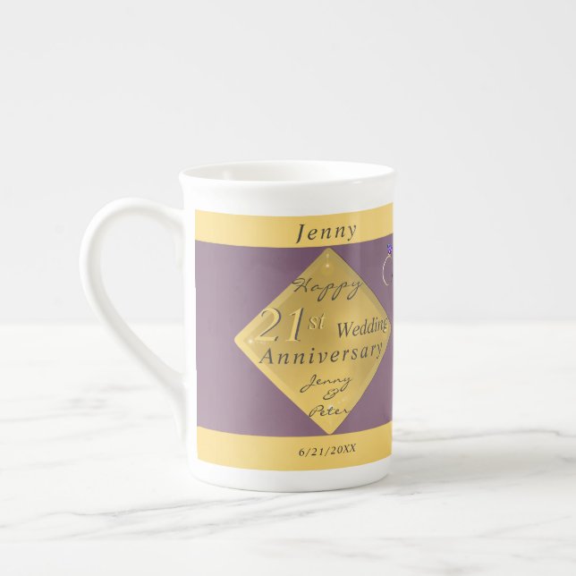 21st Wedding Anniversary Brass Speciality Mug (Left)