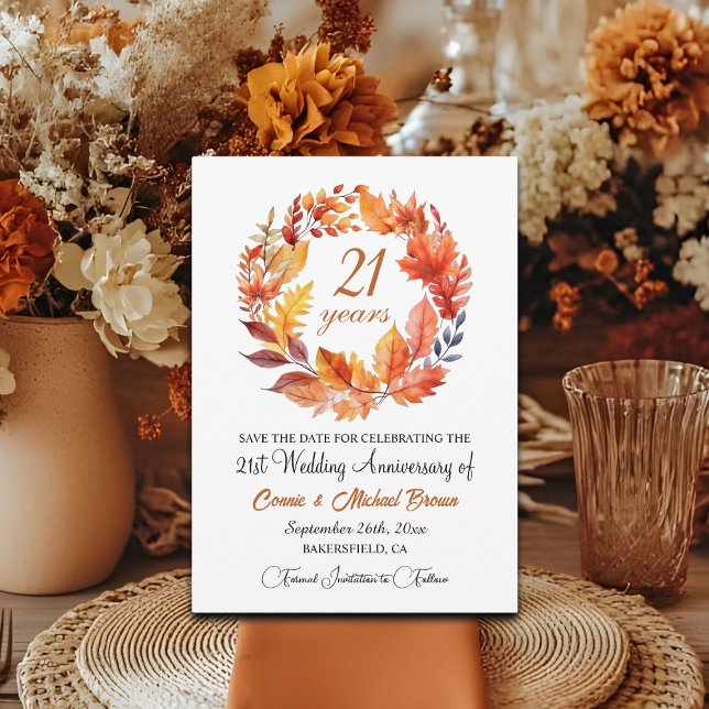 21st Wedding Anniversary Elegant Fall Floral Save The Date (Creator Uploaded)