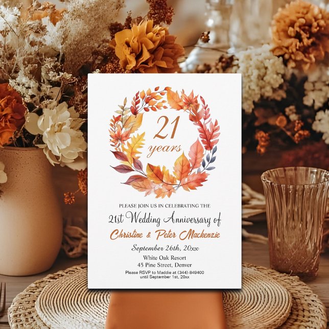 21st Wedding Anniversary Fall Floral Garland Invitation (Creator Uploaded)