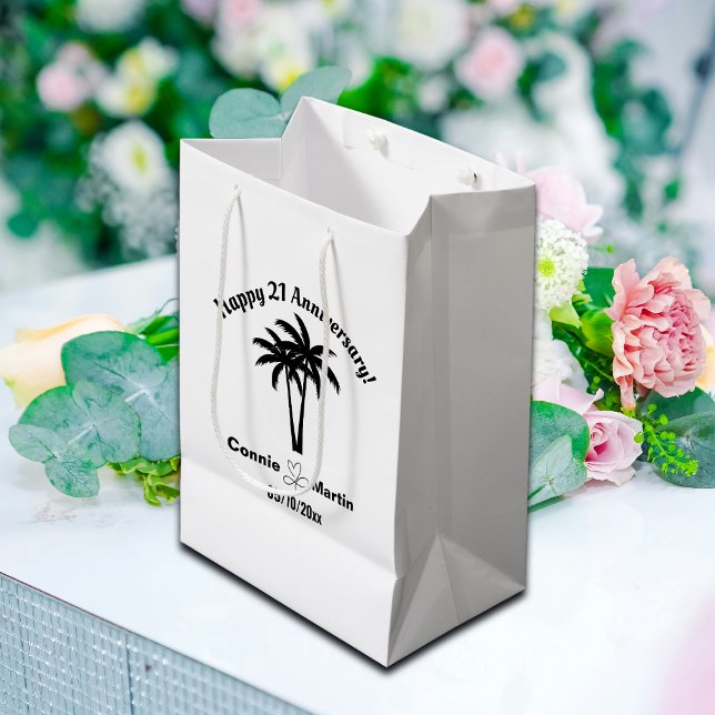 21st Wedding Anniversary Palm Trees Medium Gift Bag (Creator Uploaded)