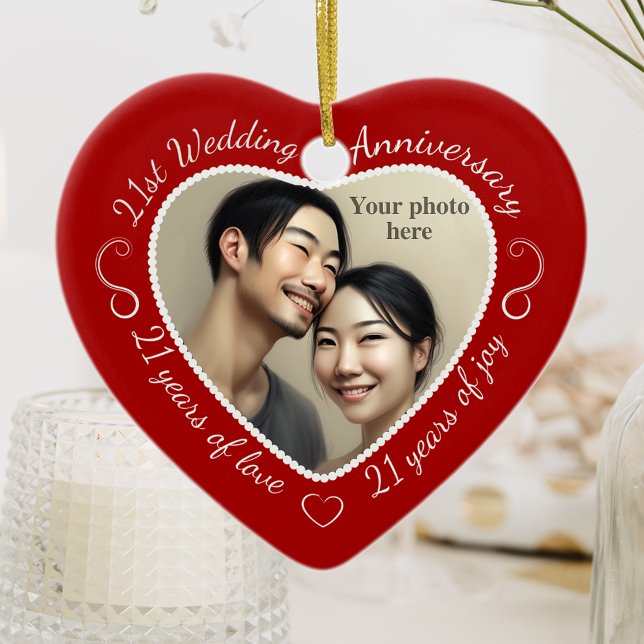 21st Wedding Anniversary Photo Ceramic Tree Decoration (Creator Uploaded)
