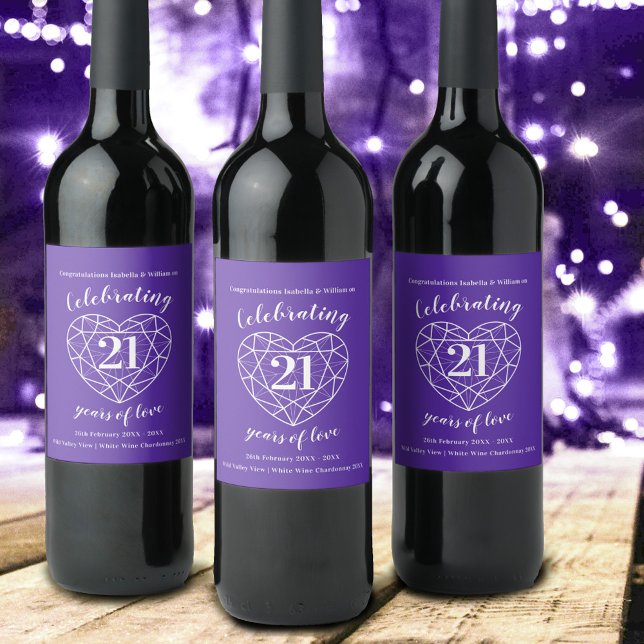 21st wedding anniversary purple iolite gemstone wine label (Creator Uploaded)