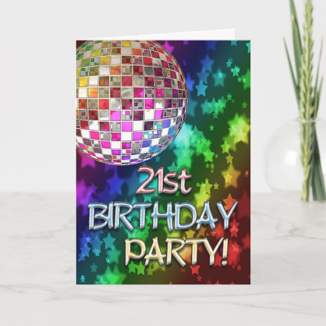 21stinvitation with disco ball and rainbow stars invitation (Front)
