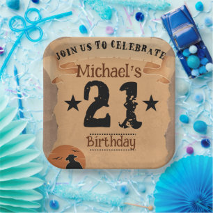 21Th Birthday Cowboy Wild  West  Old Paper Plate