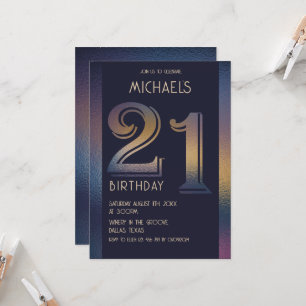 21th modern dark purple and gold birthday invitation