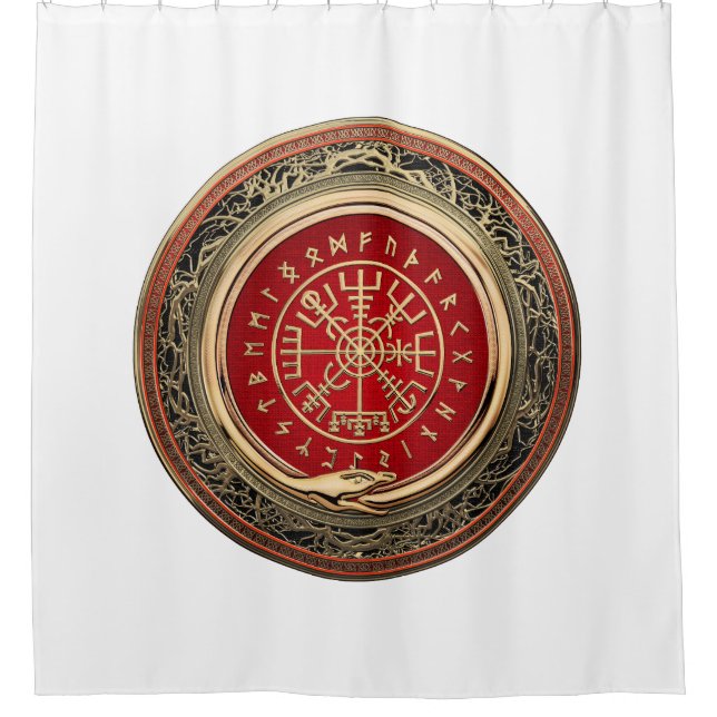 [220] Vegvisir - Viking Gold Magic Runic Compass Shower Curtain (Front)