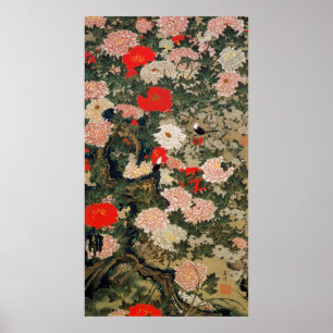 22. 牡丹小禽図, 若冲 Peonies & Small Birds, Poster