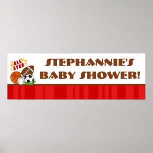 22.5"x7.5" Personalised Banner All Star Red Poster