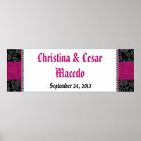 22.5"x7.5" Personalised Banner Black Floral Hot Pi