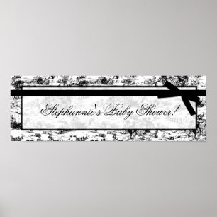22.5"x7.5" Personalised Banner Black White Toile Poster