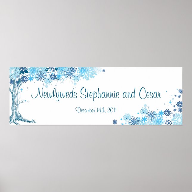 22.5"x7.5" Personalised Banner Blue Tree / Snowfla Poster (Front)