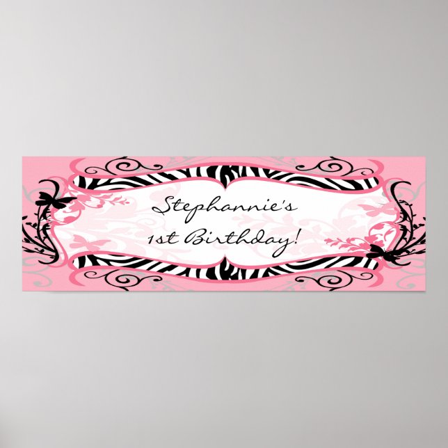 22.5"x7.5" Personalised Banner Butterfly Zebra Poster (Front)