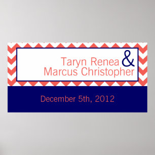 22.5"x7.5" Personalised Banner Coral Navy Chevron Poster