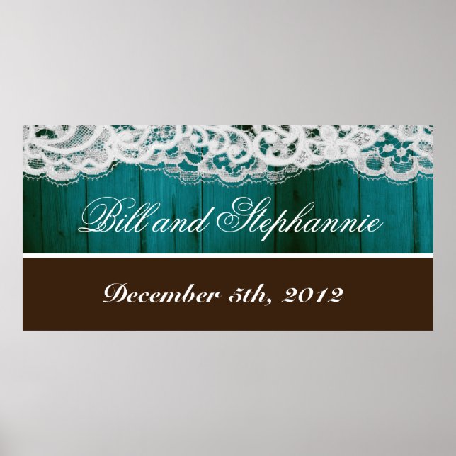 22.5"x7.5" Personalised Banner Distressed Teal Woo Poster (Front)