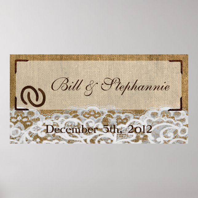 22.5"x7.5" Personalised Banner Horse Shoes Burlap Poster (Front)