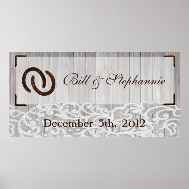 22.5"x7.5" Personalised Banner Horse Shoes Wood Poster (Front)