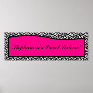 22.5"x7.5" Personalised Banner Hot Pink Zebra Prin Poster