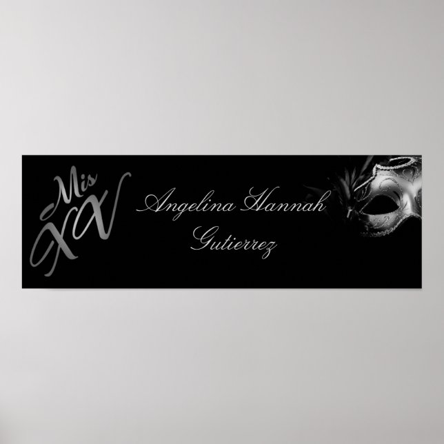 22.5"x7.5" Personalised Banner Mis XV Silver Poster (Front)