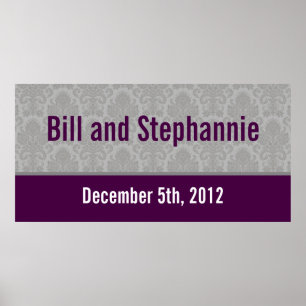 22.5"x7.5" Personalised Banner Modern Grey Damask Poster