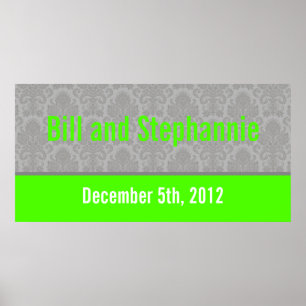 22.5"x7.5" Personalised Banner Modern Grey Damask Poster