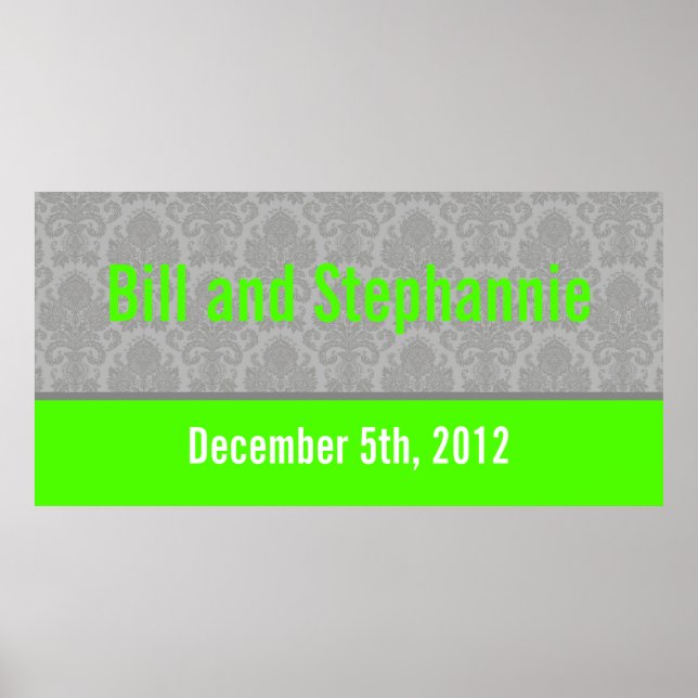 22.5"x7.5" Personalised Banner Modern Grey Damask Poster (Front)