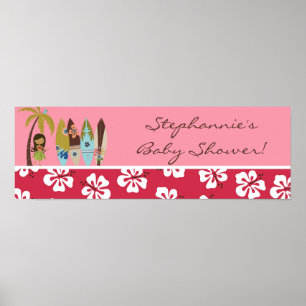 22.5"x7.5" Personalised Banner Pink Hawaiian Luau Poster