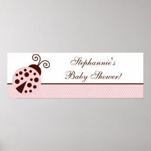 22.5"x7.5" Personalised Banner Pink Ladybug Poster