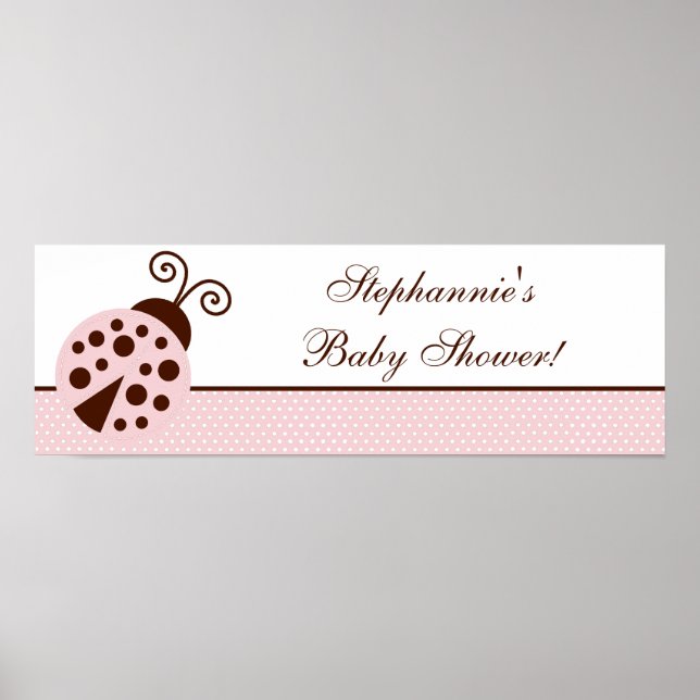 22.5"x7.5" Personalised Banner Pink Ladybug Poster (Front)