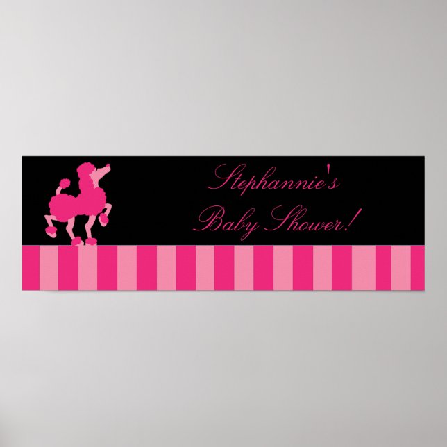 22.5"x7.5" Personalised Banner Pink Poodle Paris Poster (Front)