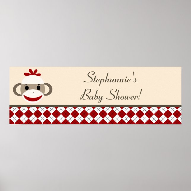 22.5"x7.5" Personalised Banner Red Sock Monkey Poster (Front)