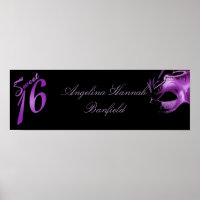 22.5"x7.5" Personalised Banner Sweet 16 Purple