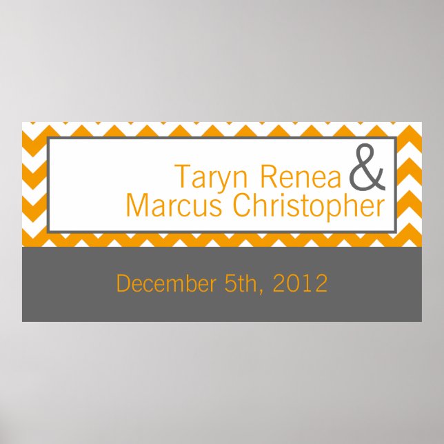 22.5"x7.5" Personalised Banner Yellow Grey Chevron Poster (Front)