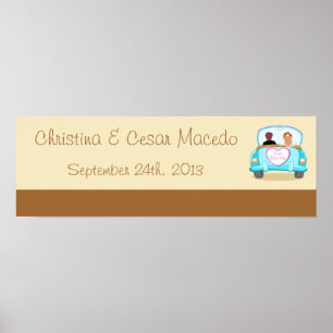 22.5"x7.5" Personalised Just got Married Couple Poster