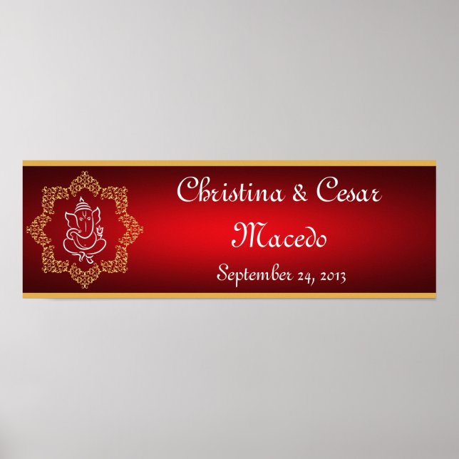 22.5"x7.5" Personalised Lord Ganesha/Hindu Red Spi Poster (Front)