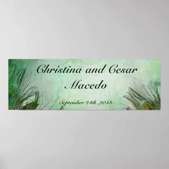 22.5"x7.5" Personalised Peacock Green Feathers Poster (Front)