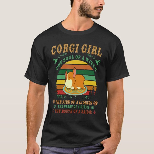 22 Corgi Girl Witch Lioness Hippie Sailor T-Shirt (Front)