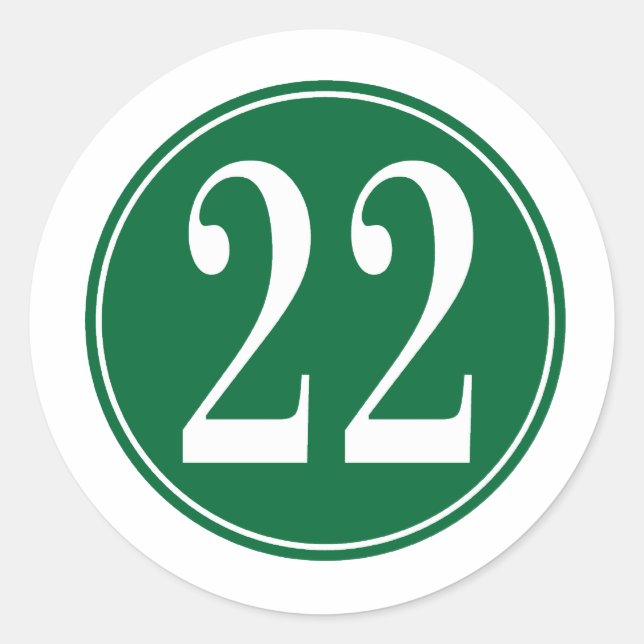 #22 Green Circle Classic Round Sticker (Front)