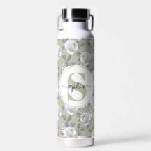 22 oz.Rose Garden Monogram Sage Green Water Bottle