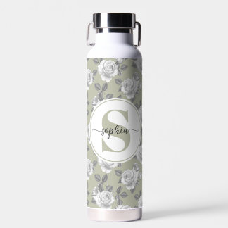 22 oz.Rose Garden Monogram Sage Green Water Bottle