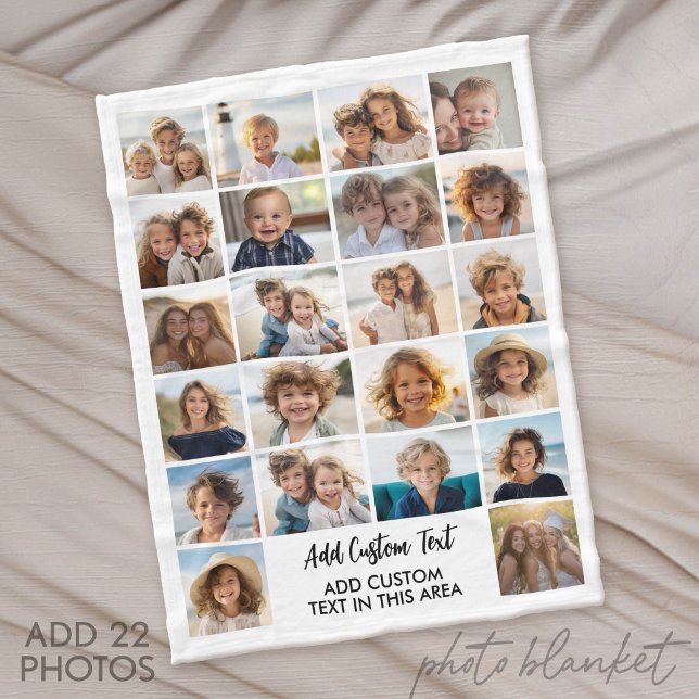 22 Photo Collage - White with Text Fleece Blanket (Custom Fleece Blanket with Photo Collage for Family and Friends)