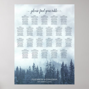 22 Table Blue Pine Trees Wedding Seating Chart