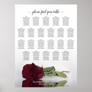 22 Table Burgundy Rose Wedding Seating Chart