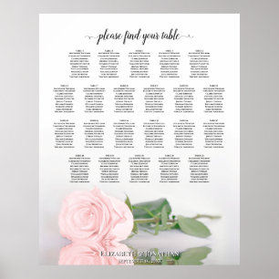 22 Table Elegant Pink Rose Wedding Seating Chart