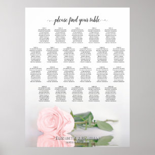 22 Table Elegant Pink Rose Wedding Seating Chart