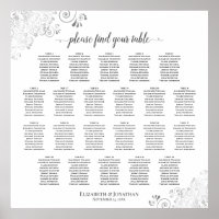 22 Table Lacy Silver White Wedding Seating Chart