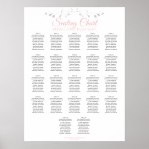 22 Table Pink & Grey Wedding Seating Chart