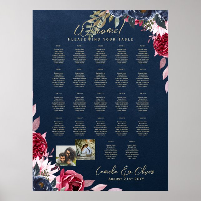 22 Table Seating Chart Photo Welcome Names Wedding (Front)