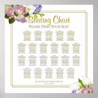 22 Table Wedding Seating Chart Gold & Pink Floral
