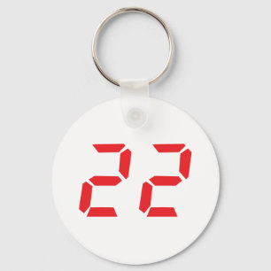 22 twenty-two red alarm clock digital number key ring