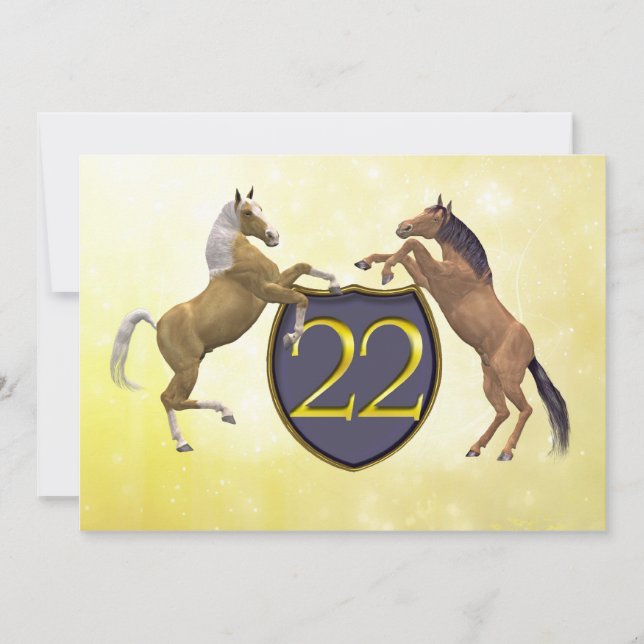 22 years old birthday party rearing horses invitation (Front)